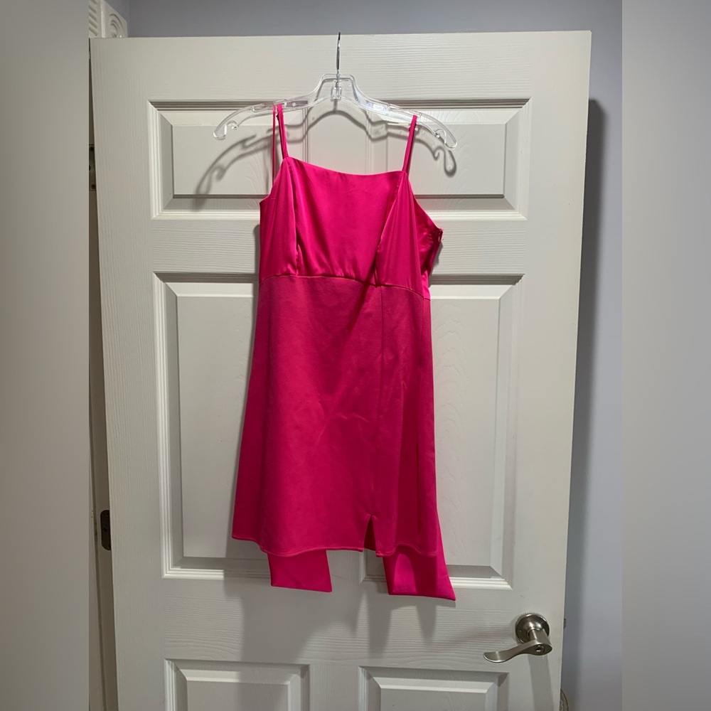 Fuchsia Satin Mini Slip Dress with Spaghetti Straps